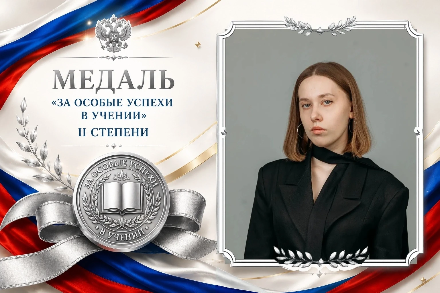🏆 ГОРДОСТЬ ЛИЦЕЯ — НАШИ МЕДАЛИСТЫ!

🌟 Черняева Ирина, выпускница 11 «Б» класса, удостоена серебрян