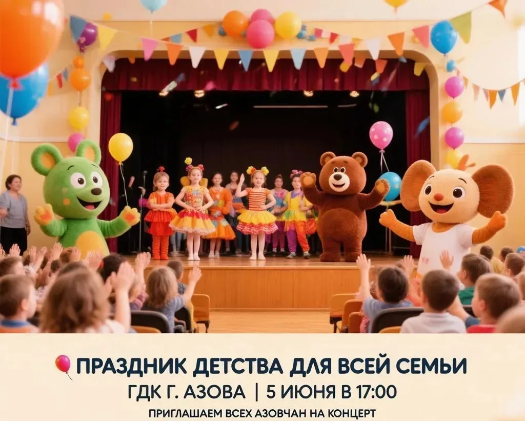 В пятницу, 5 июня, с 17 часов в Азовском городском дворце культуры пройдет Праздник дет...