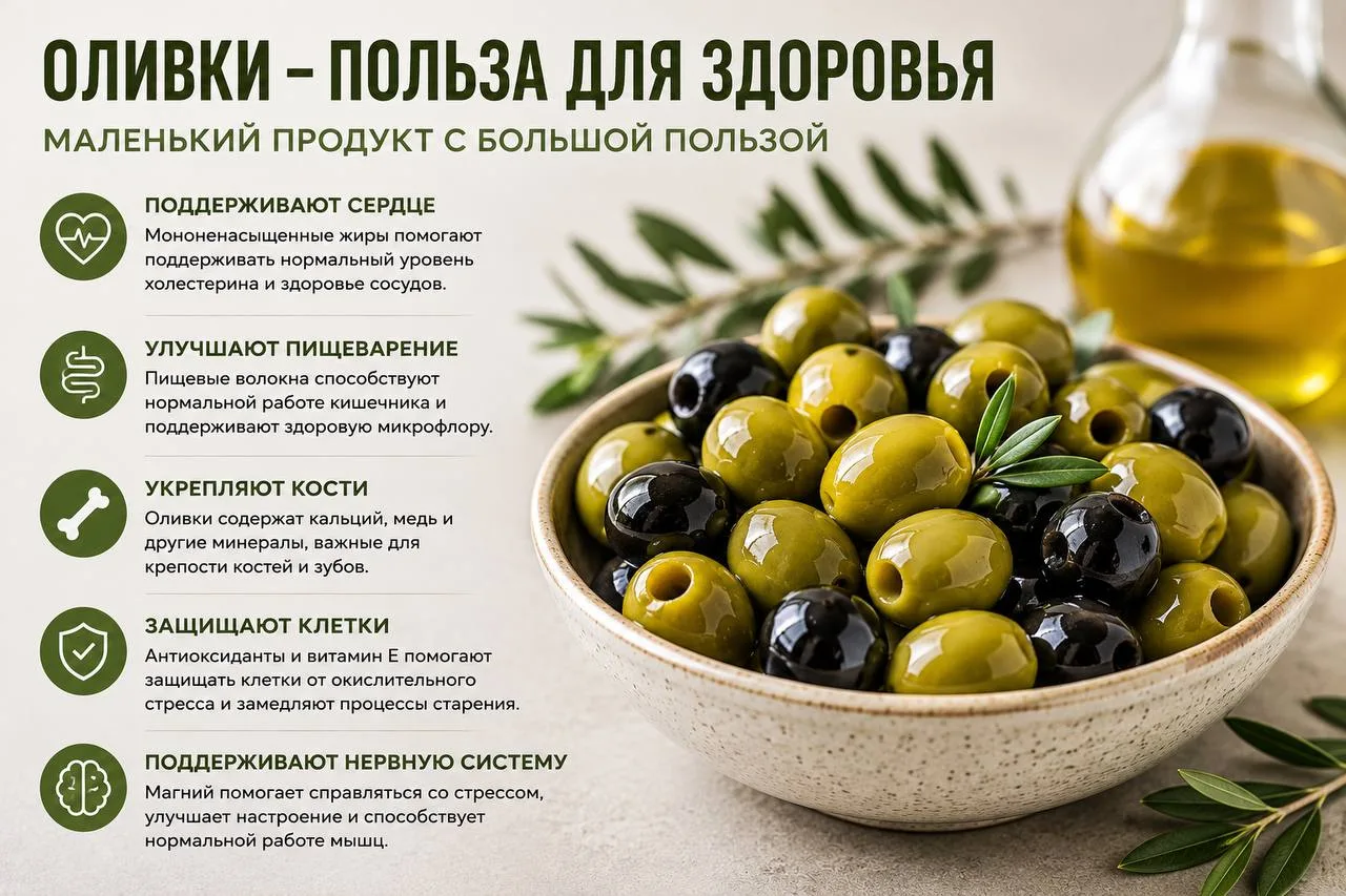 Оливки — вкусный и полезный продукт, который стоит чаще включать в рацион.