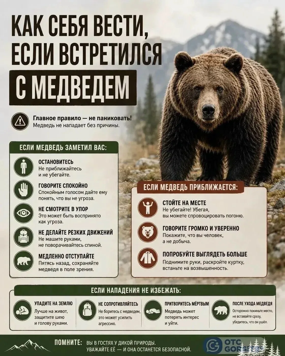 Встретить медведя в лесу — ситуация, к которой лучше быть готовым Собрали в карточке ос...