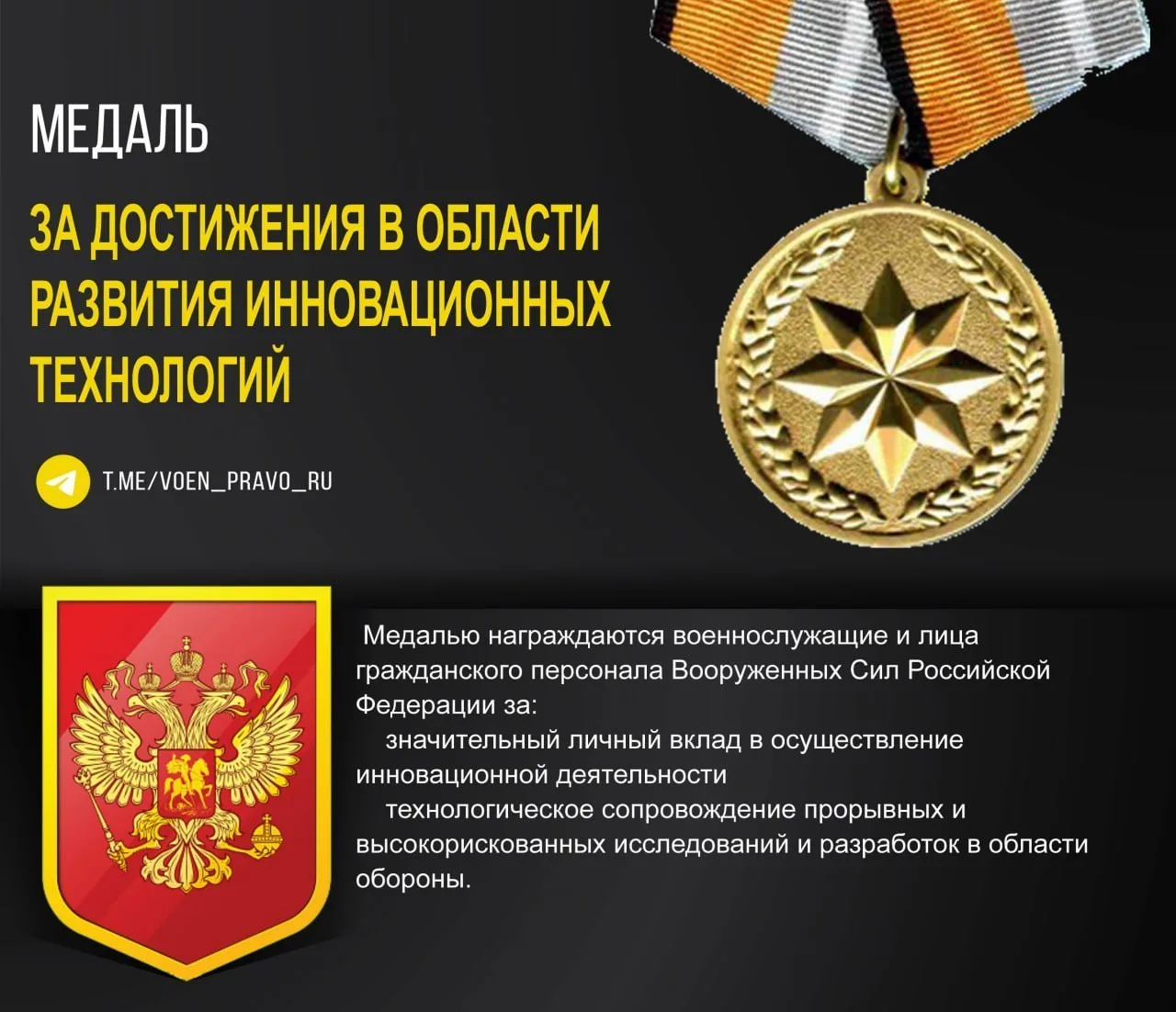 Медаль "За достижения в области развития инновационных технологий"  📄 Положение, описание и семантик