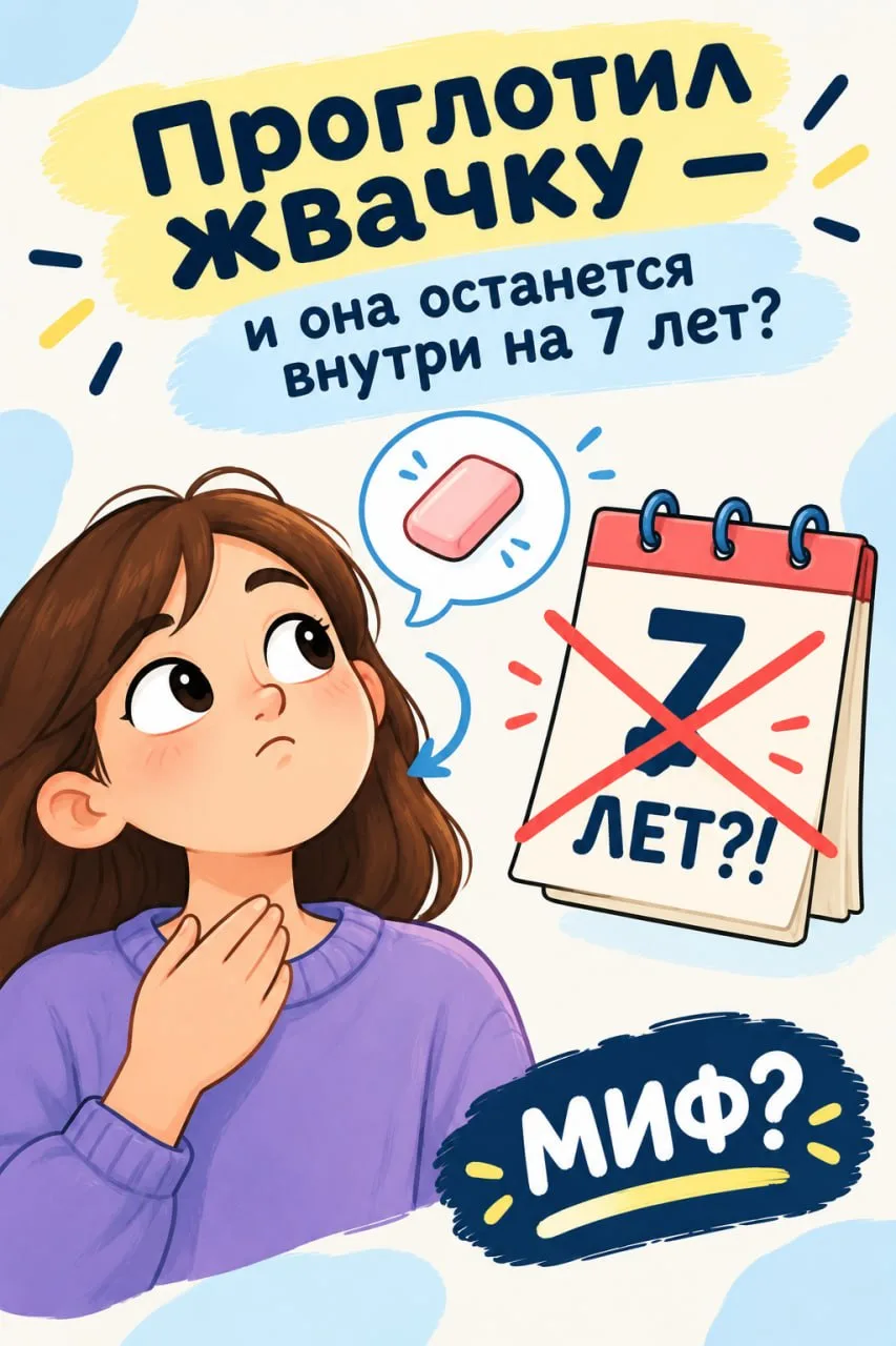 🍬 Проглотил жвачку — и она останется внутри на 7 лет?