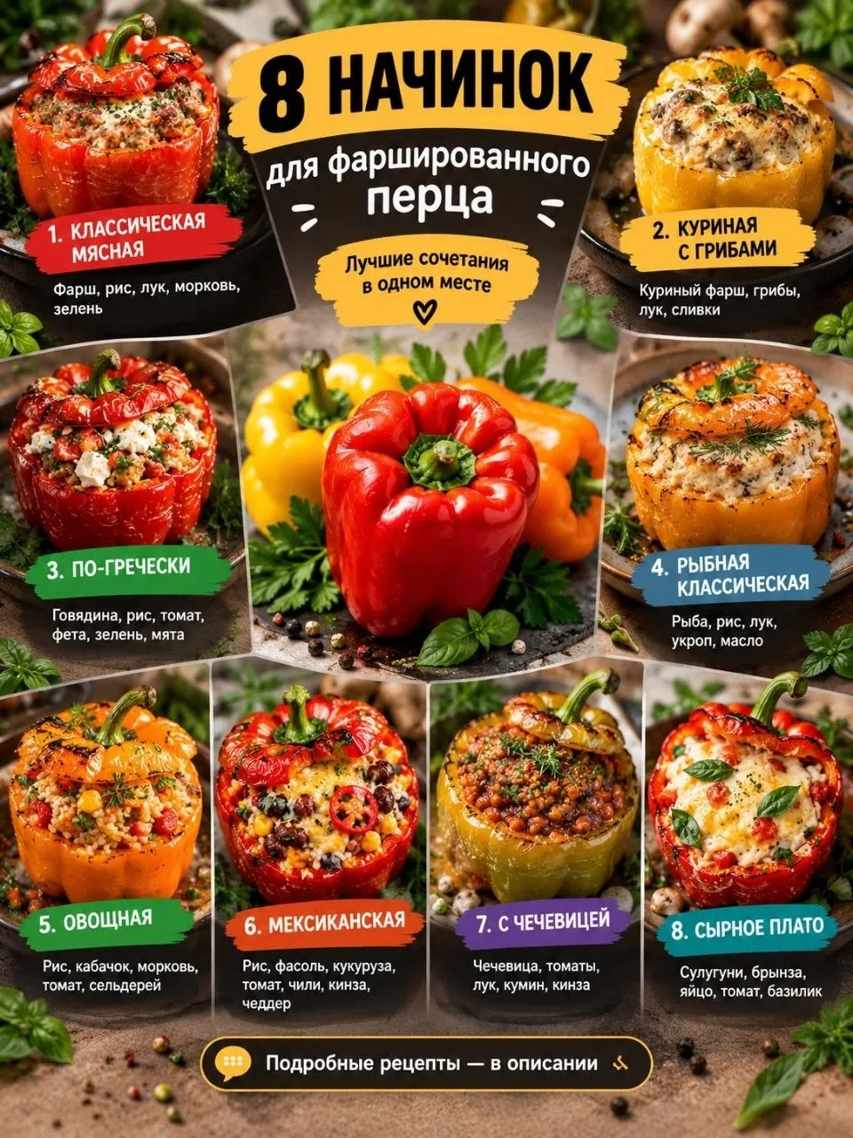 🫑 8 начинок для фаршированного перца