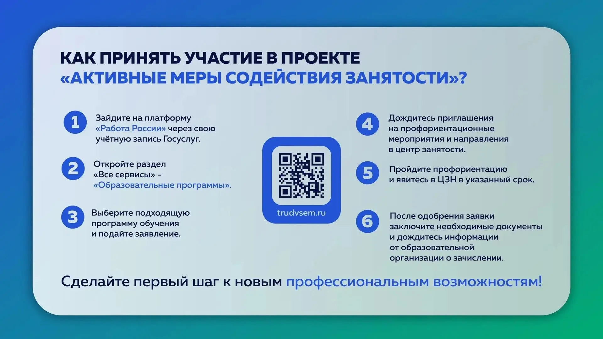 📲 Как принять участие в проекте «Активные меры содействия занятости»?