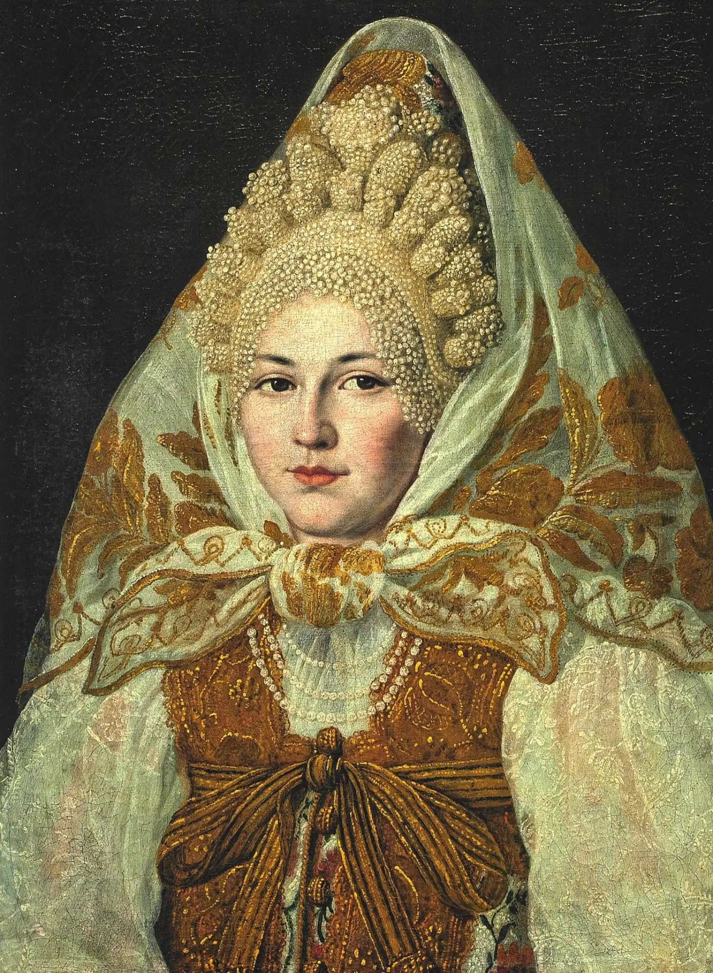 "Портрет торопецкой купчихи в жемчужном кокошнике и платке", 1850-е гг.