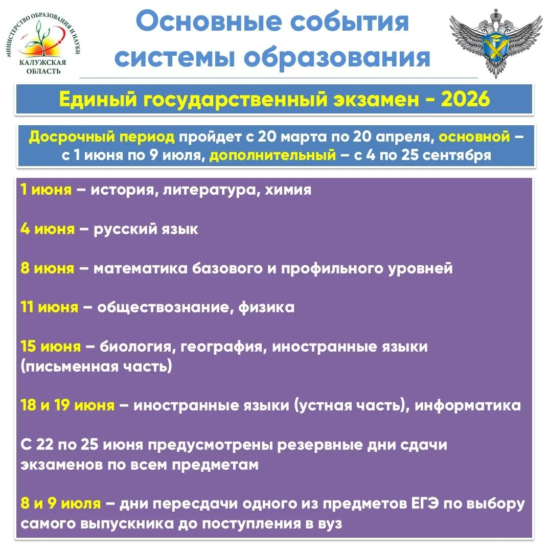 Утверждено расписание ОГЭ и ЕГЭ на 2026 год  Совместными приказами Минпросвещения России и Рособрнад