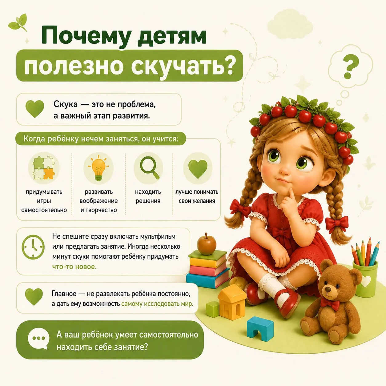 Почему детям полезно скучать?

Скука — это не проблема, а важный этап развития!

Когда ребёнку нечем