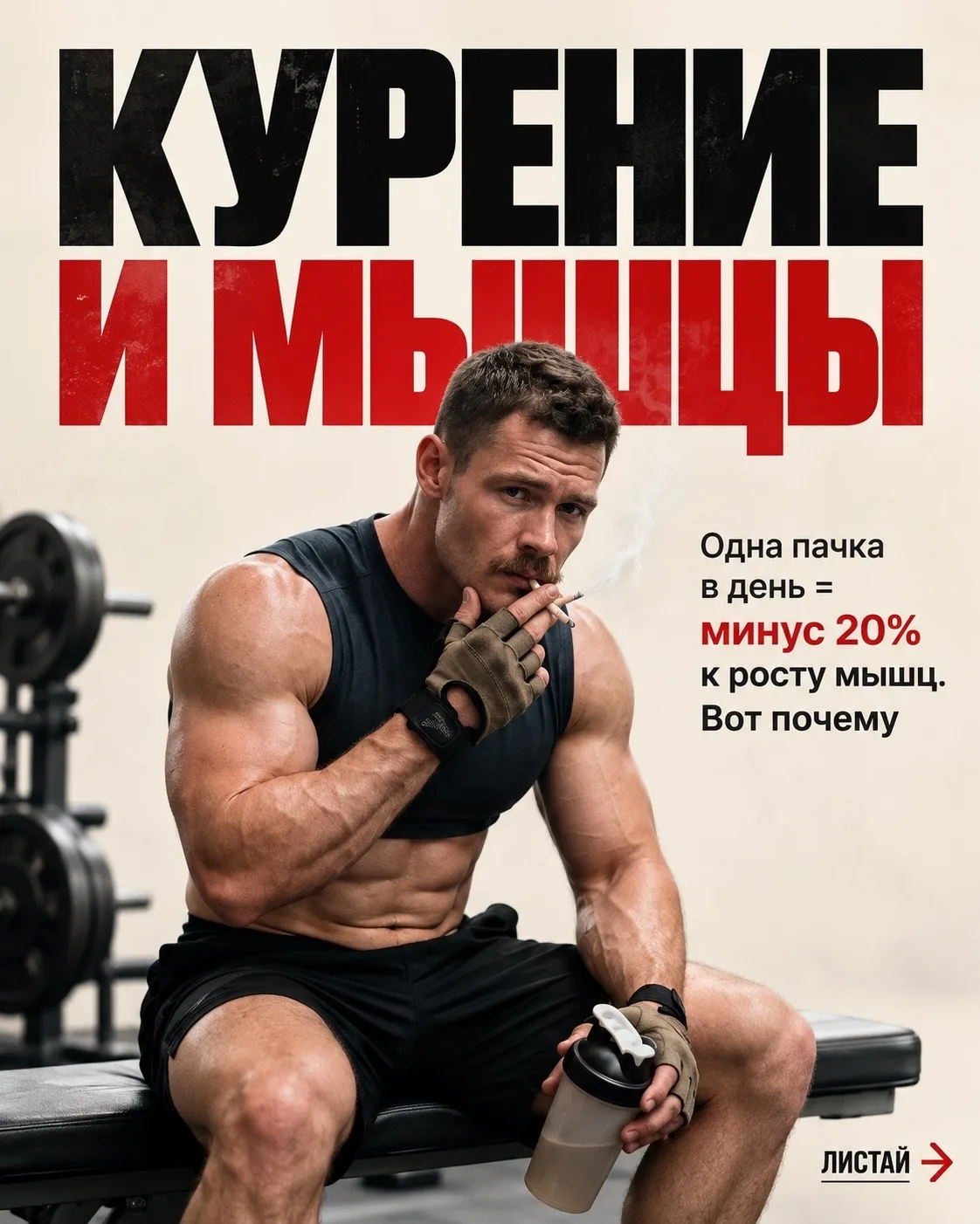 🚬 Курение и мышцы: минус 20% к твоему прогрессу внатураху