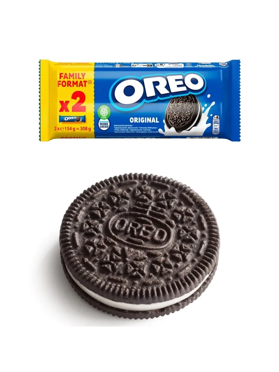 Ultra-realistic editorial food commercial photography, dynamic milk splash scene with Oreo sandwich 