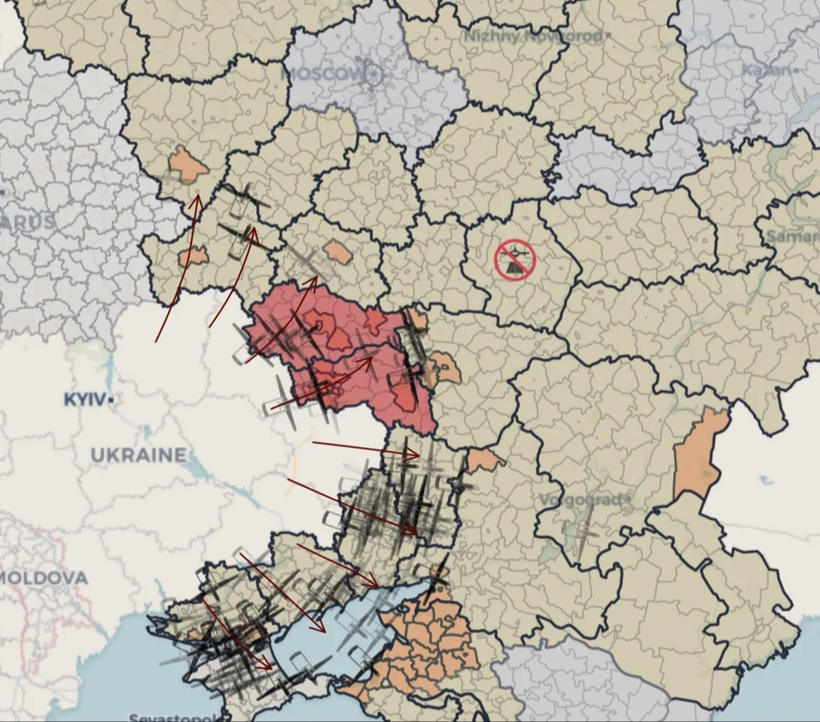 🔴Сегодня БПЛА больше, чем обычно. По предварительным данным их маршруты указаны на карте, возможны 
