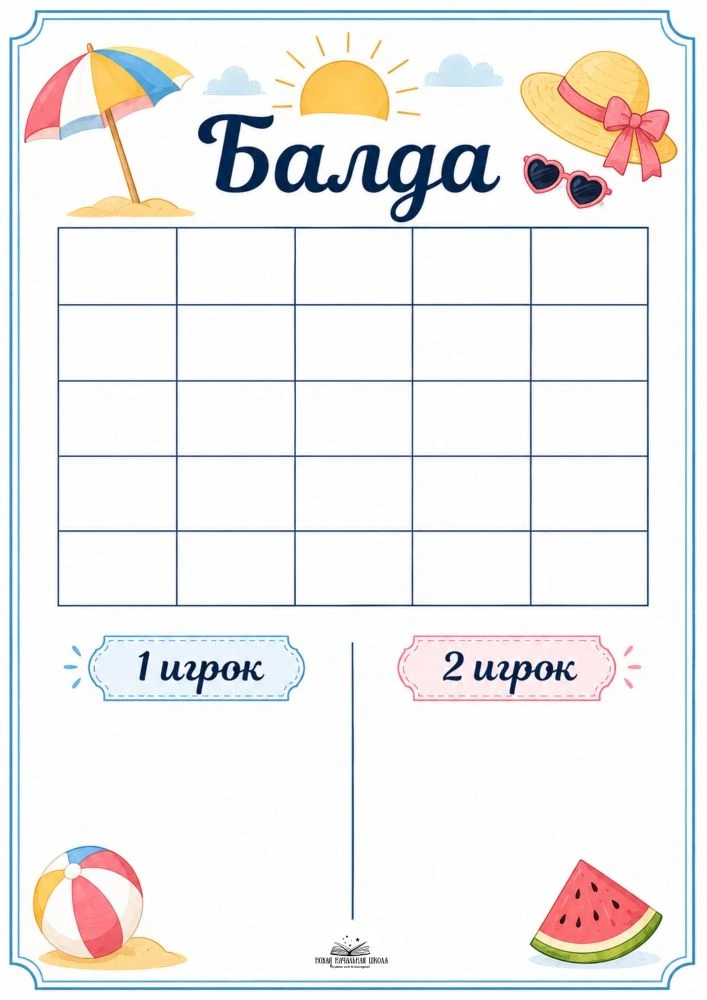 Игра для пришкольного лагеря «Балда». В центре листа размещается слово, состоящее минимум из пяти бу