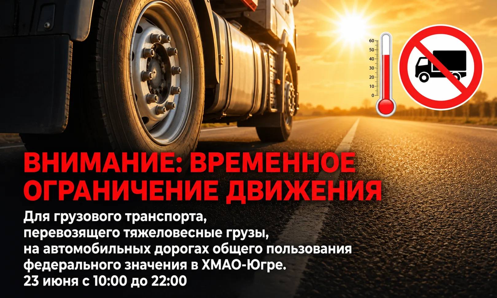 Внимание: временное ограничение движения для тяжеловесного транспорта

23 июня с 10:00 до 22:00 на ф