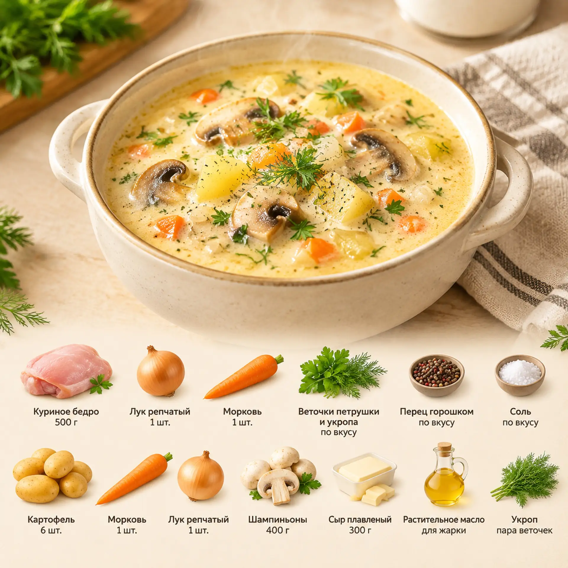 Сырный суп с грибами 🤤