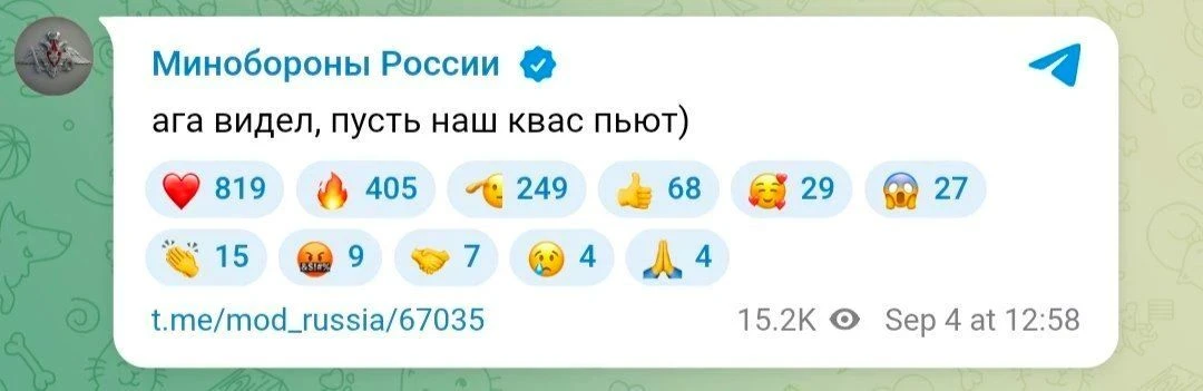 В канале Минобороны РФ вышел пост про... квас 🙀