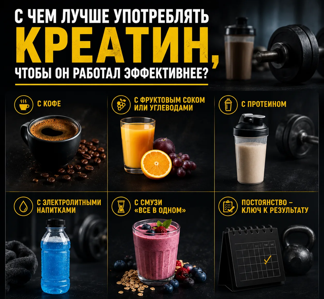💥 С чем лучше употреблять креатин, чтобы он работал эффективнее?
