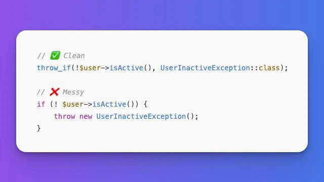 💡Совет по Laravel

Знаешь ли ты, что можно выбрасывать исключения условно всего в одну строку с пом
