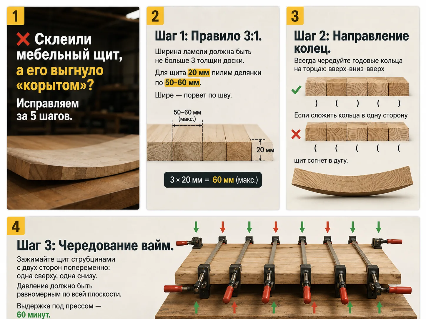 🪚 Как склеить мебельный щит без винтов и деформаций: пошаговое руководство