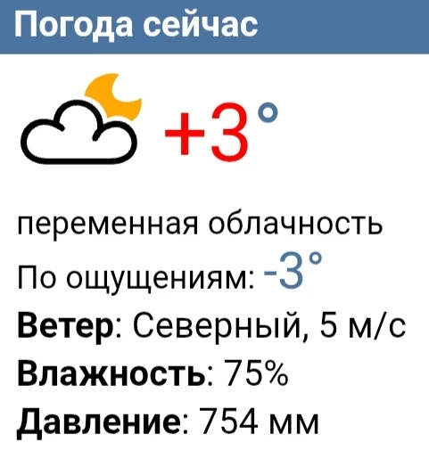 Сейчас в Чебоксарах 3 градуса тепла, ощущается как 3 градуса мороза. Ветер северный, 5 ...