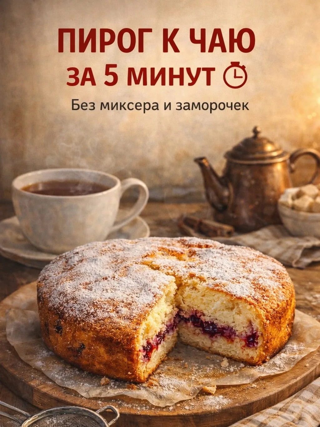 🍰 ПИРОГ К ЧАЮ ЗА 5 МИНУТ  Если гости на пороге или хочется чего-то домашнего — этот рецепт выручит 👌