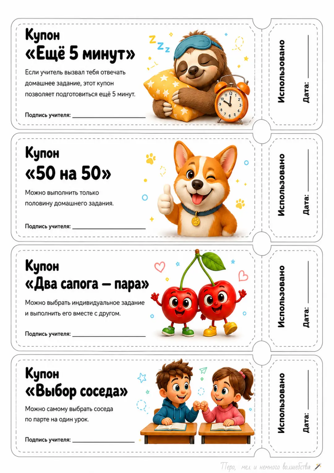 Система мотивационных купонов — это маленькие «привилегии», которые ученики могут заработать и потом
