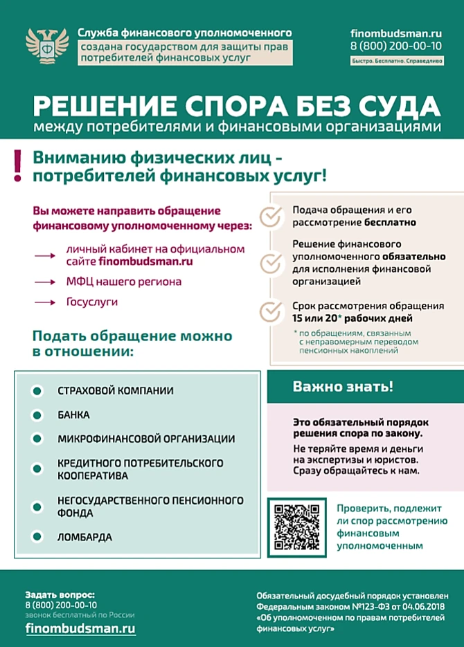 Служба финансового уполномоченного представляет собой институт, созданный для досудебного урегулиров
