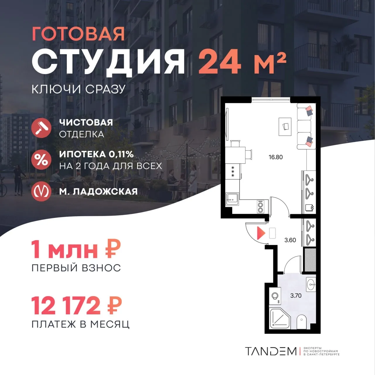 💰Куда припарковать 1 млн? Подборка квартир с первым взносом от 900 т.р. до 1 млн р. – есть готовое с