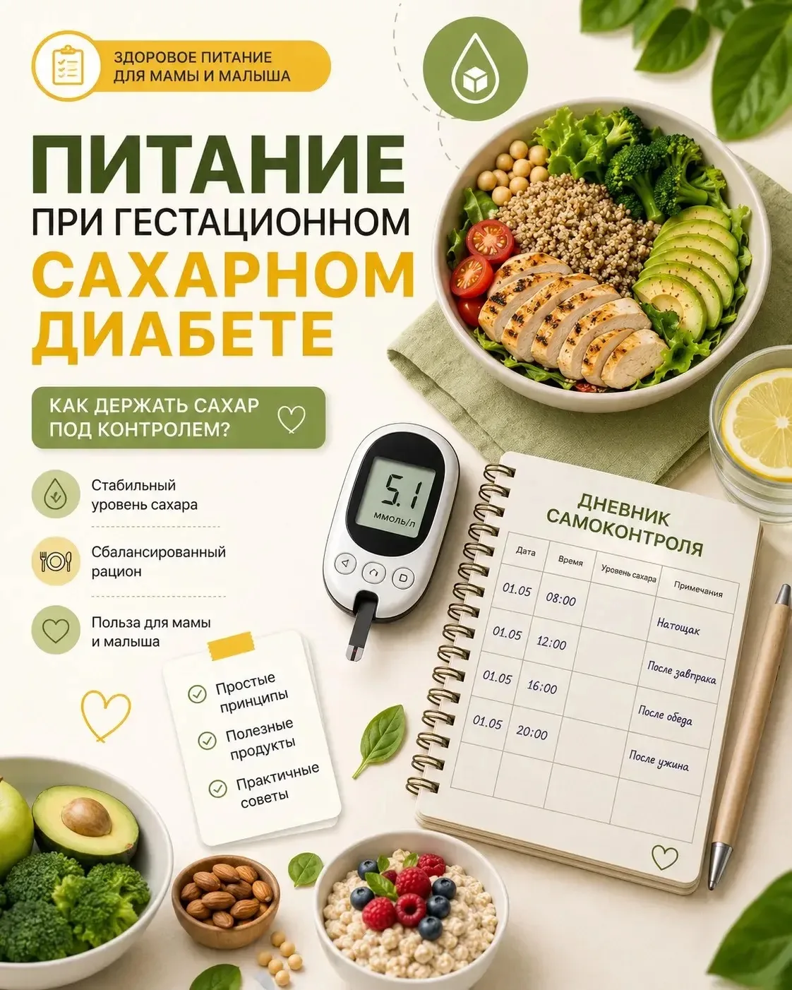 🥗💛 Питание при гестационном сахарном диабете: как держать сахар под контролем?

Грамотно составлен