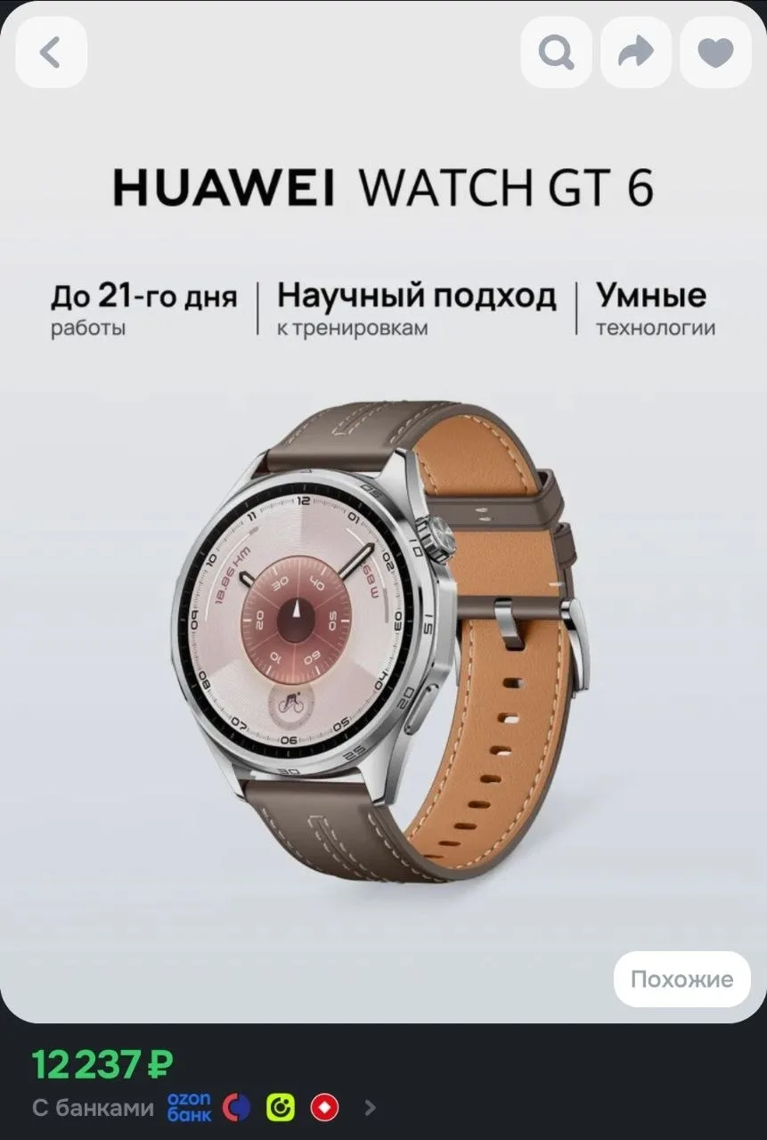 HUAWEI Смарт-часы Умные часы  WATCH GT 6 46 мм Серый, 46mm, серый