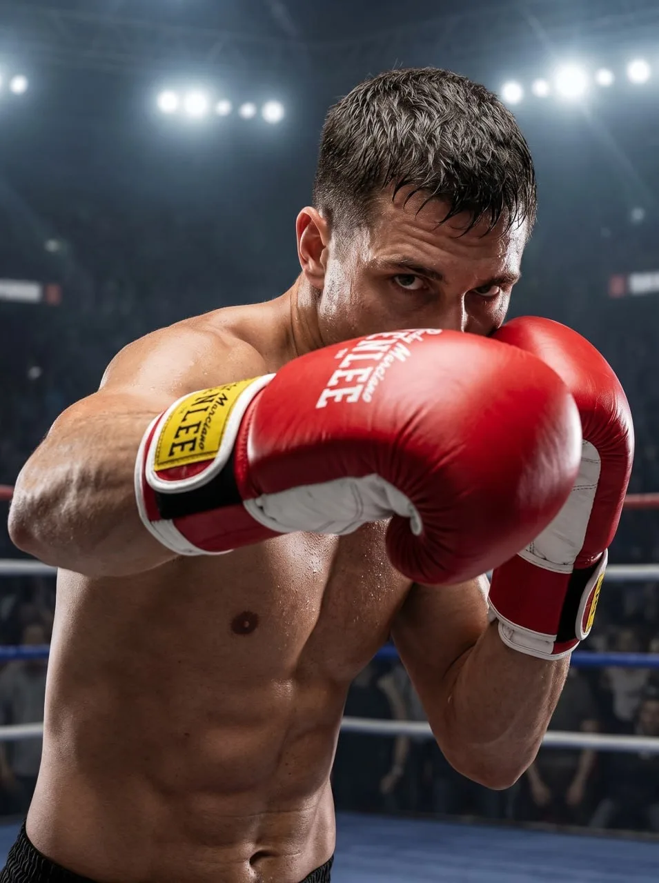 Model Appearance — athletic male boxer, lean muscular build, light-to-medium skin tone, short dark s