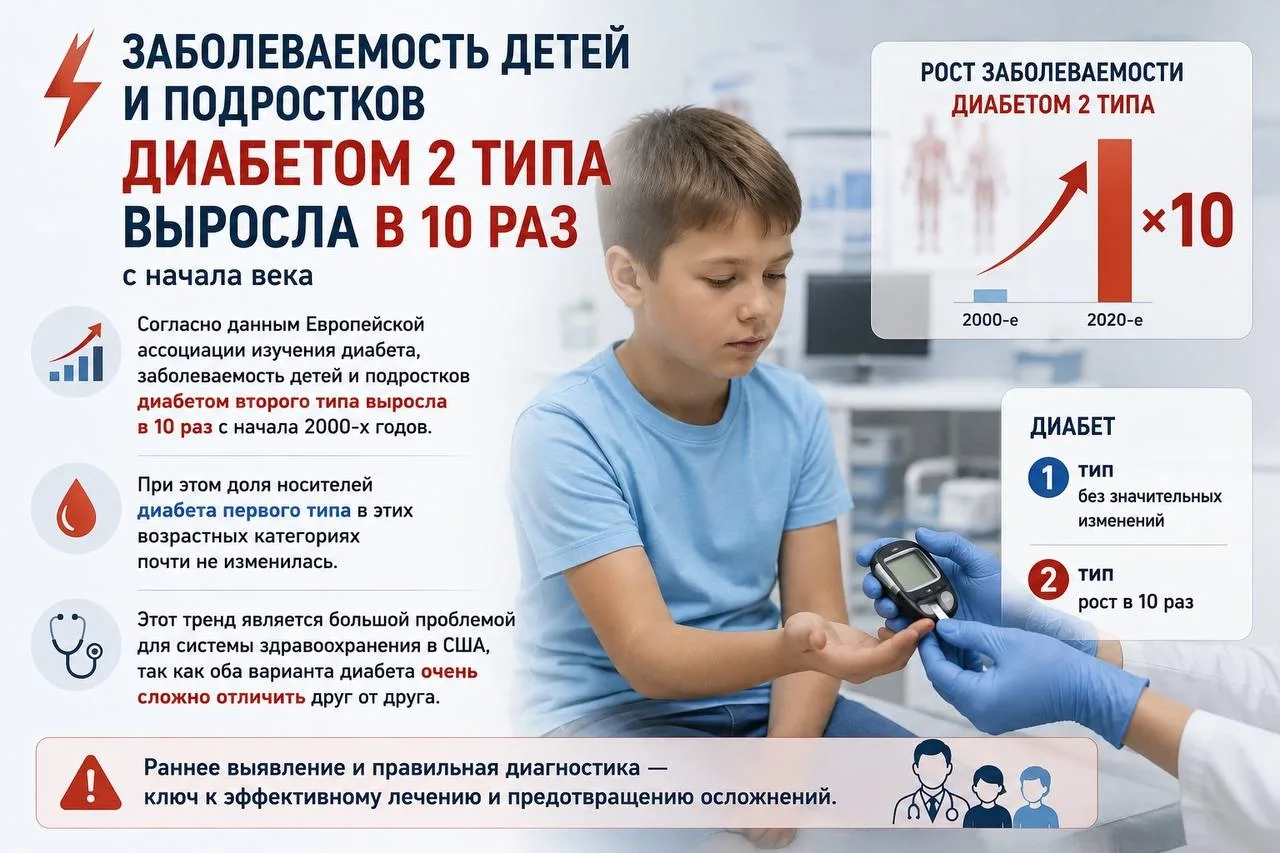 Заболеваемость детей и подростков диабетом второго типа выросла в 10 раз с начала века,...