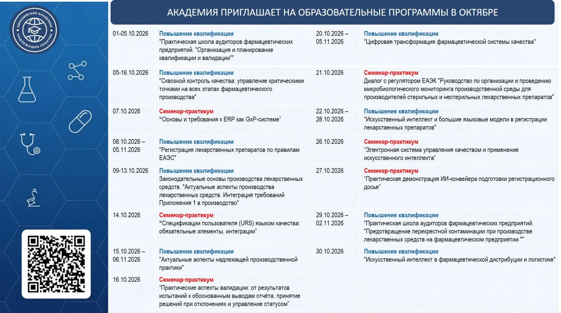 Академия приглашает специалистов фармацевтической и медицинской отрасли пройти программ...