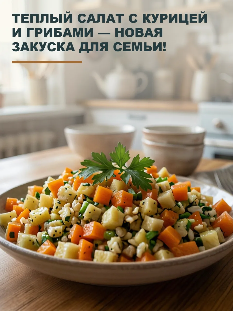 ТЕПЛЫЙ САЛАТ С КУРИЦЕЙ И ГРИБАМИ — НОВАЯ ЗАКУСКА ДЛЯ СЕМЬИ!