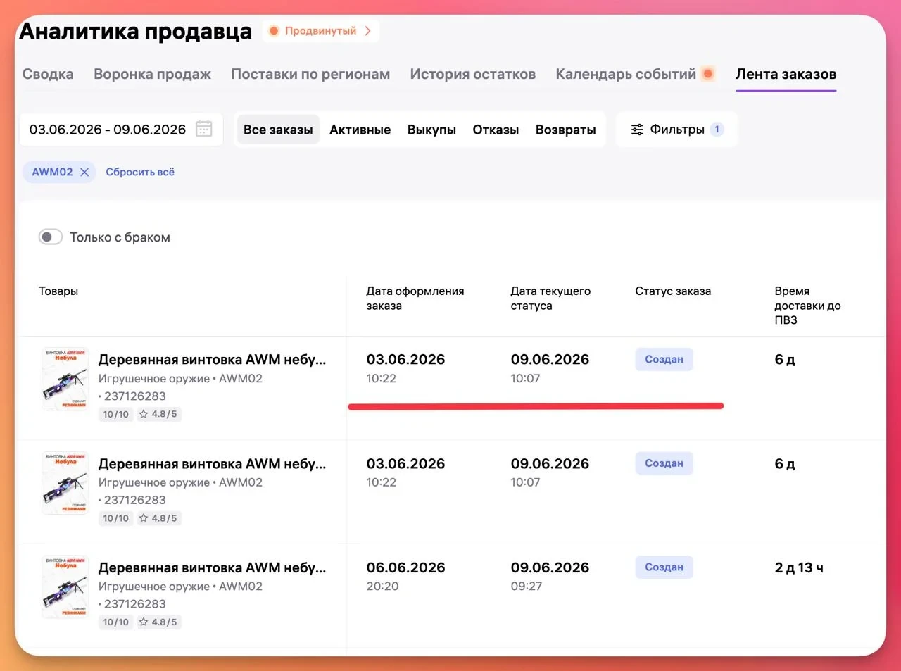 ВБ там ленту заказов обновил, добавил новые фильтры и выбор периода, а вместе с этим и ...