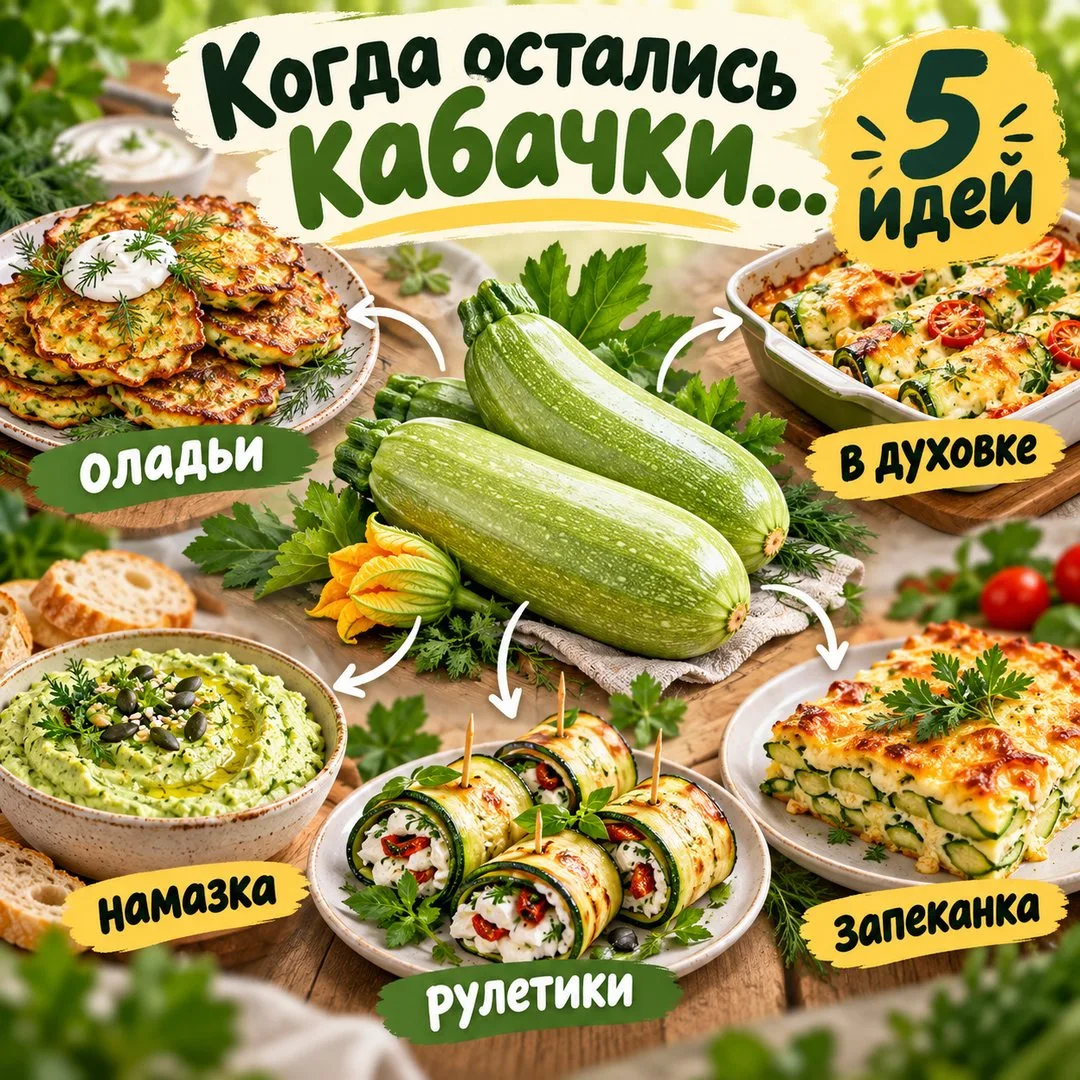 🥒 КОГДА ОСТАЛИСЬ КАБАЧКИ: ПЯТЬ РЕЦЕПТОВ