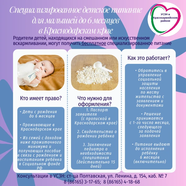 🍼 Специализированное детское бесплатное питание для малышей до 6 месяцев в Краснодарском крае!

✅ К