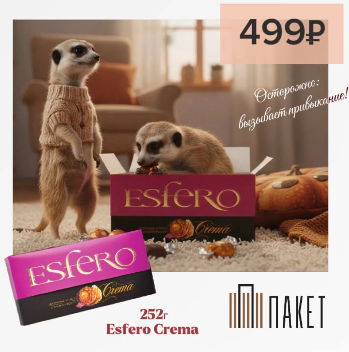 Ловите суперпредложение: конфеты Esfero Crema (250 г) — всего за 499 ₽ вместо 956 ₽! 🤎