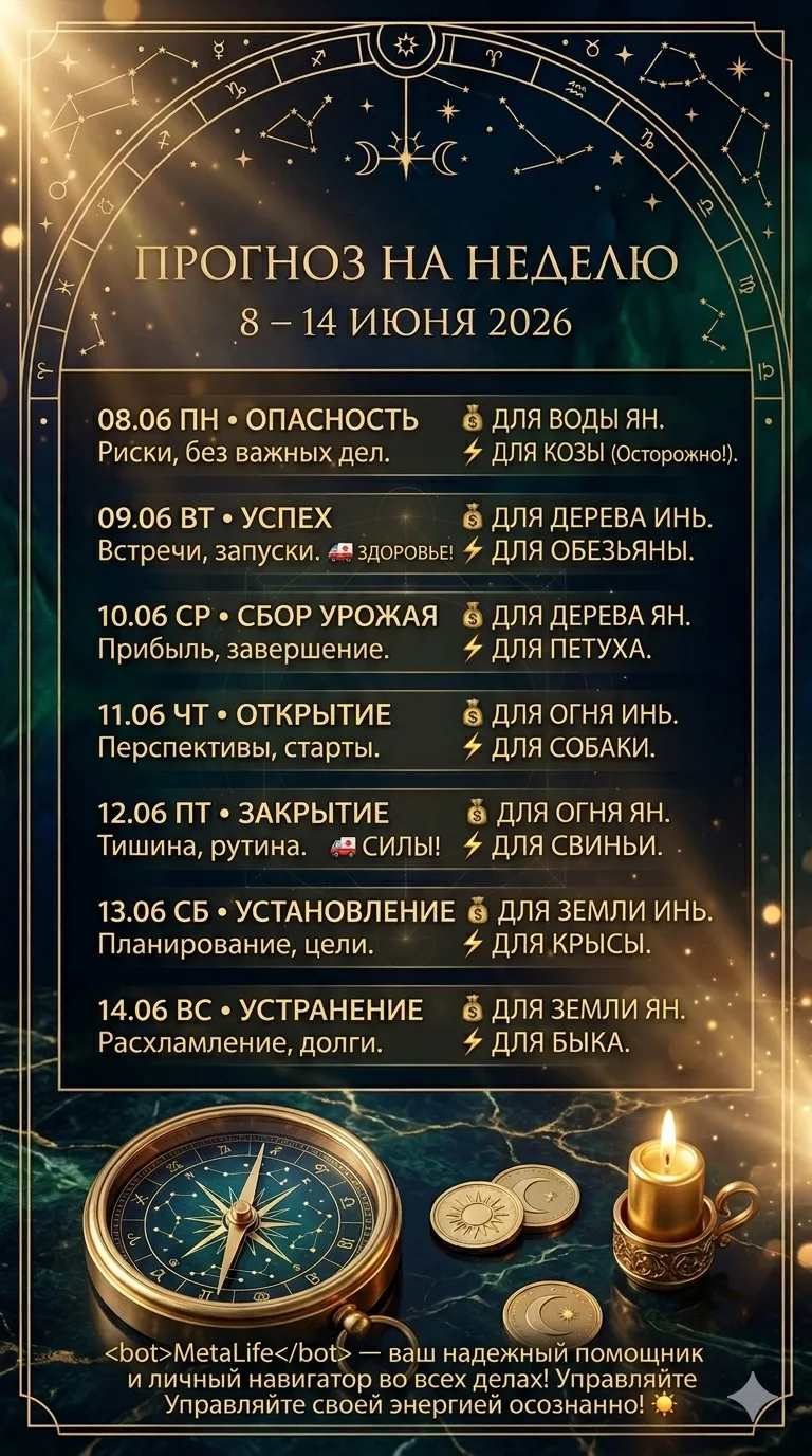 🗓️ПРОГНОЗ НА НЕДЕЛЮ С 8 ПО 14 ИЮНЯ🗓️