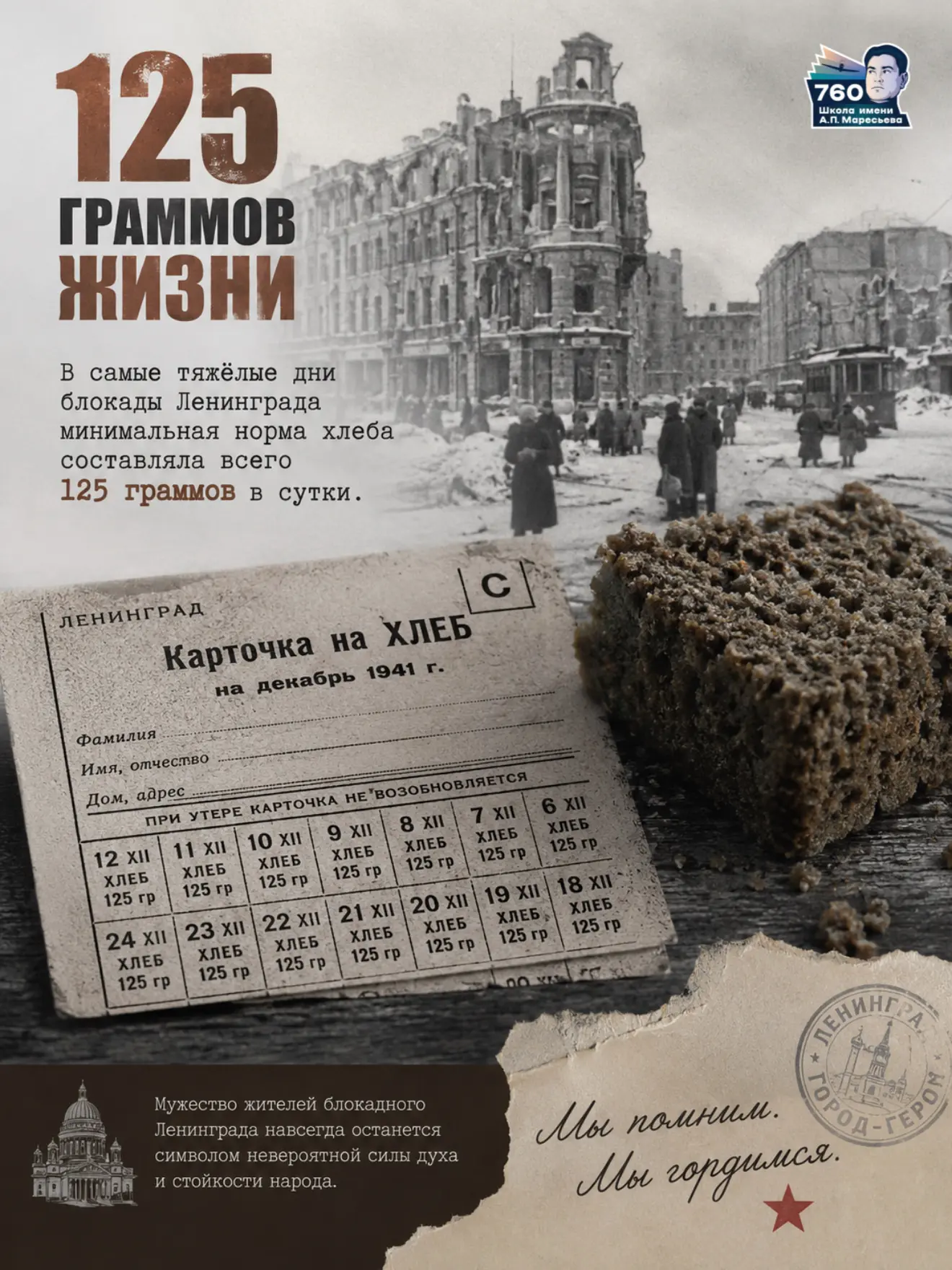 🍞 125 ГРАММОВ ЖИЗНИ.  Сегодня, в День Победы, мы вспоминаем одну из самых трагических и одновременно