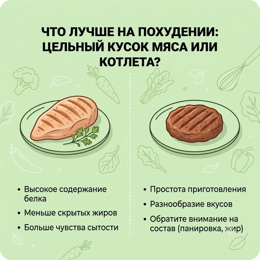 Что лучше на похудении: цельный кусок мяса или котлета? 🤔