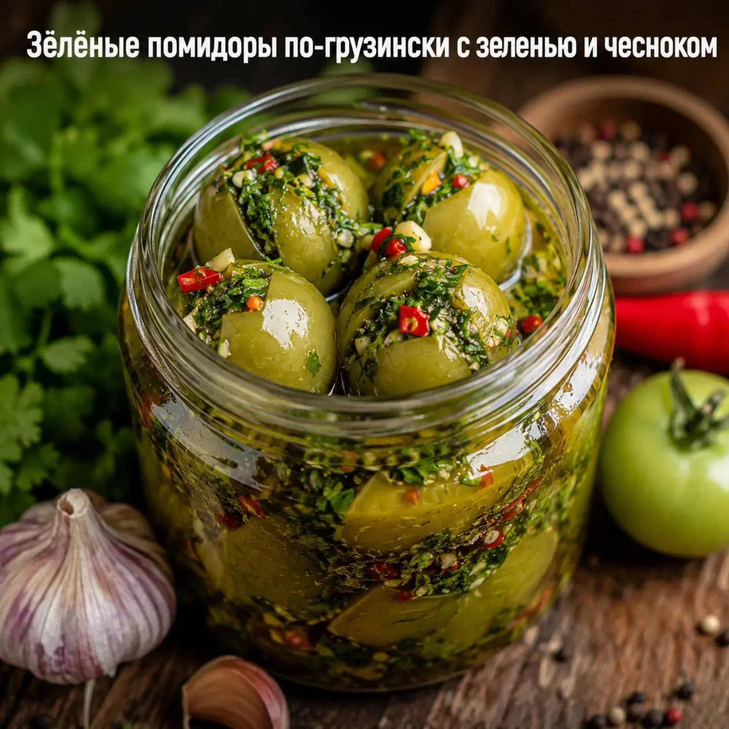 🍅 Зелёные помидоры по-грузински с зеленью и чесноком