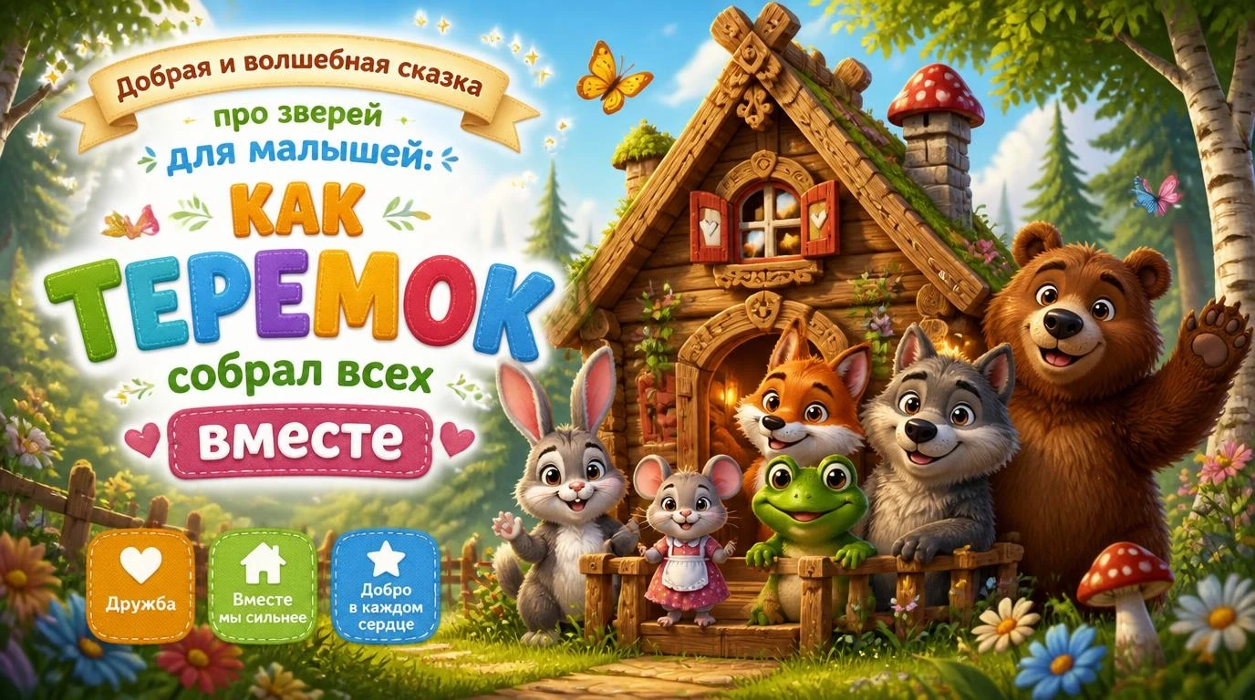 Добрая и волшебная сказка про зверей для малышей: как Теремок собрал всех вместе