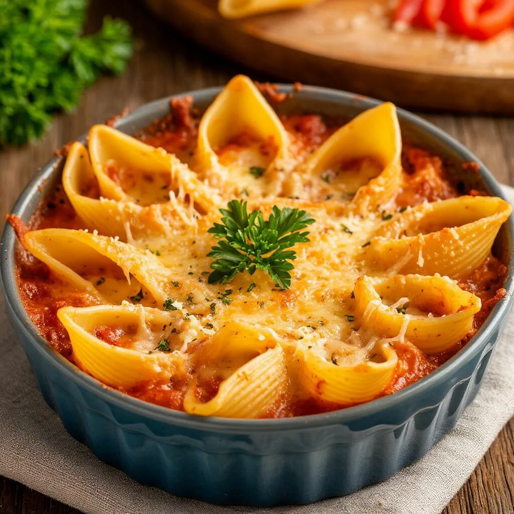 Ракушки с ветчиной и сыром