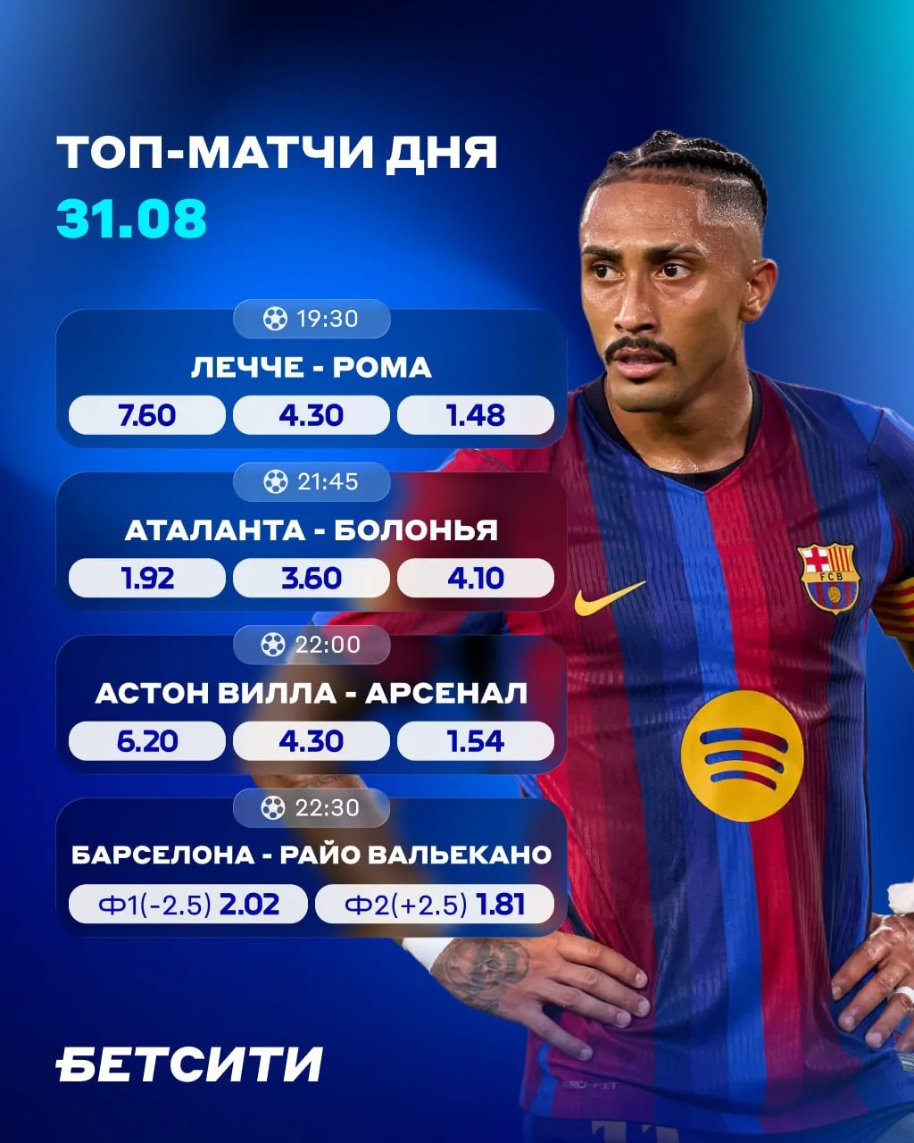 ☀️ Провожаем лето с «Барселоной», «Арсеналом» и Серией А!