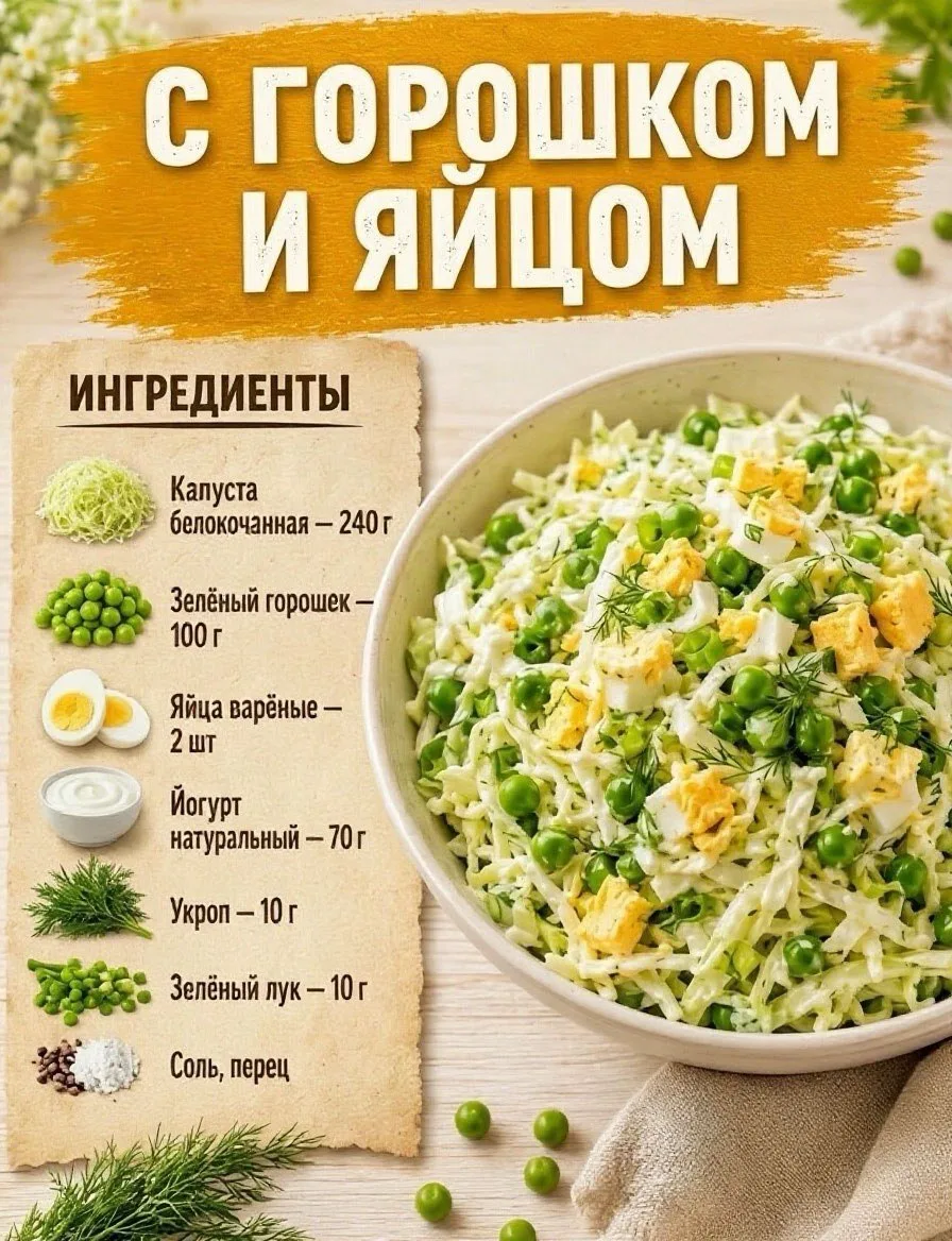 Салат с Горошком и Яйцом.