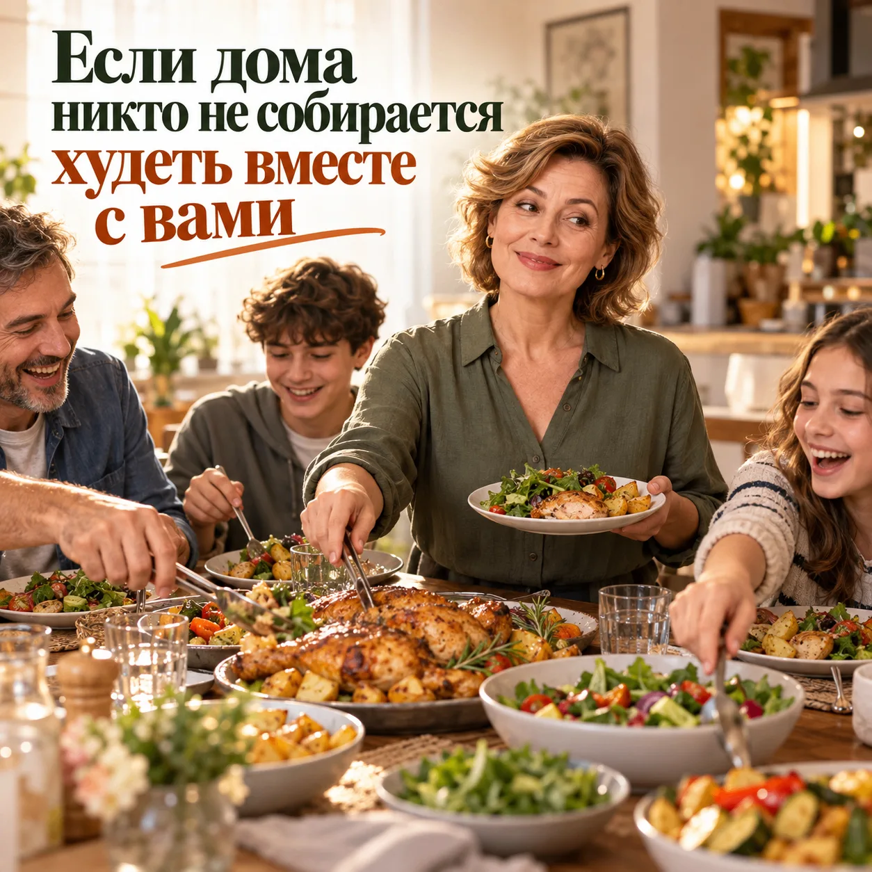 Если дома никто не собирается худеть вместе с вами