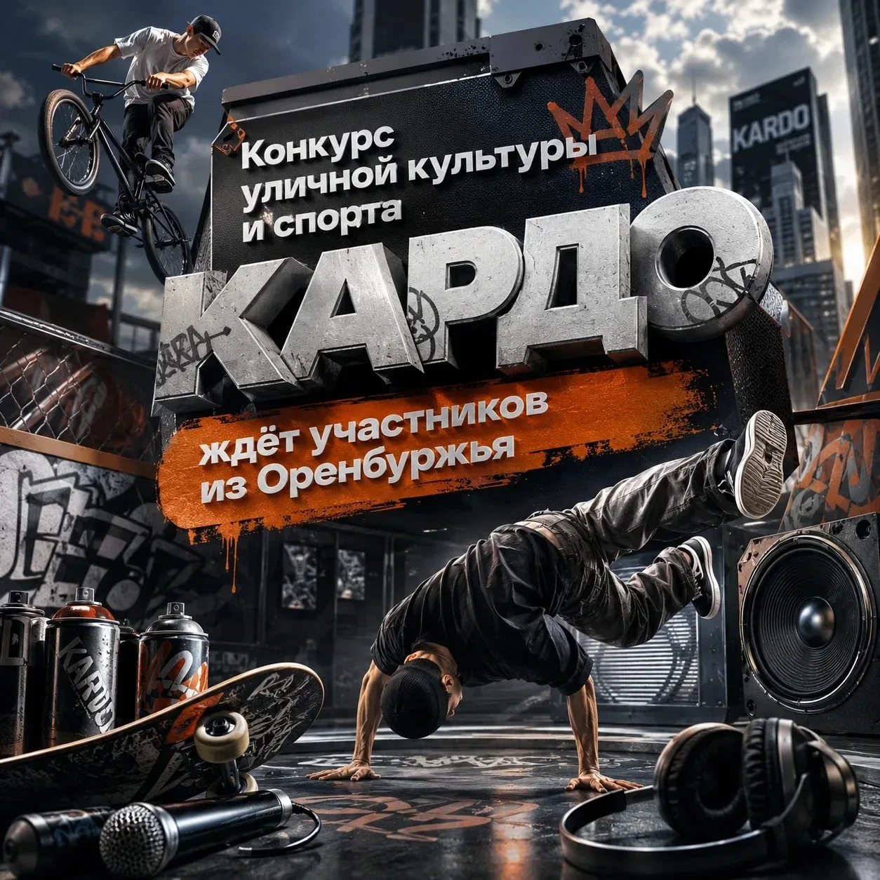 «КАРДО» приглашает оренбуржцев ⚡

Девятый сезон Международного конкурса уличной культуры и спорта «К
