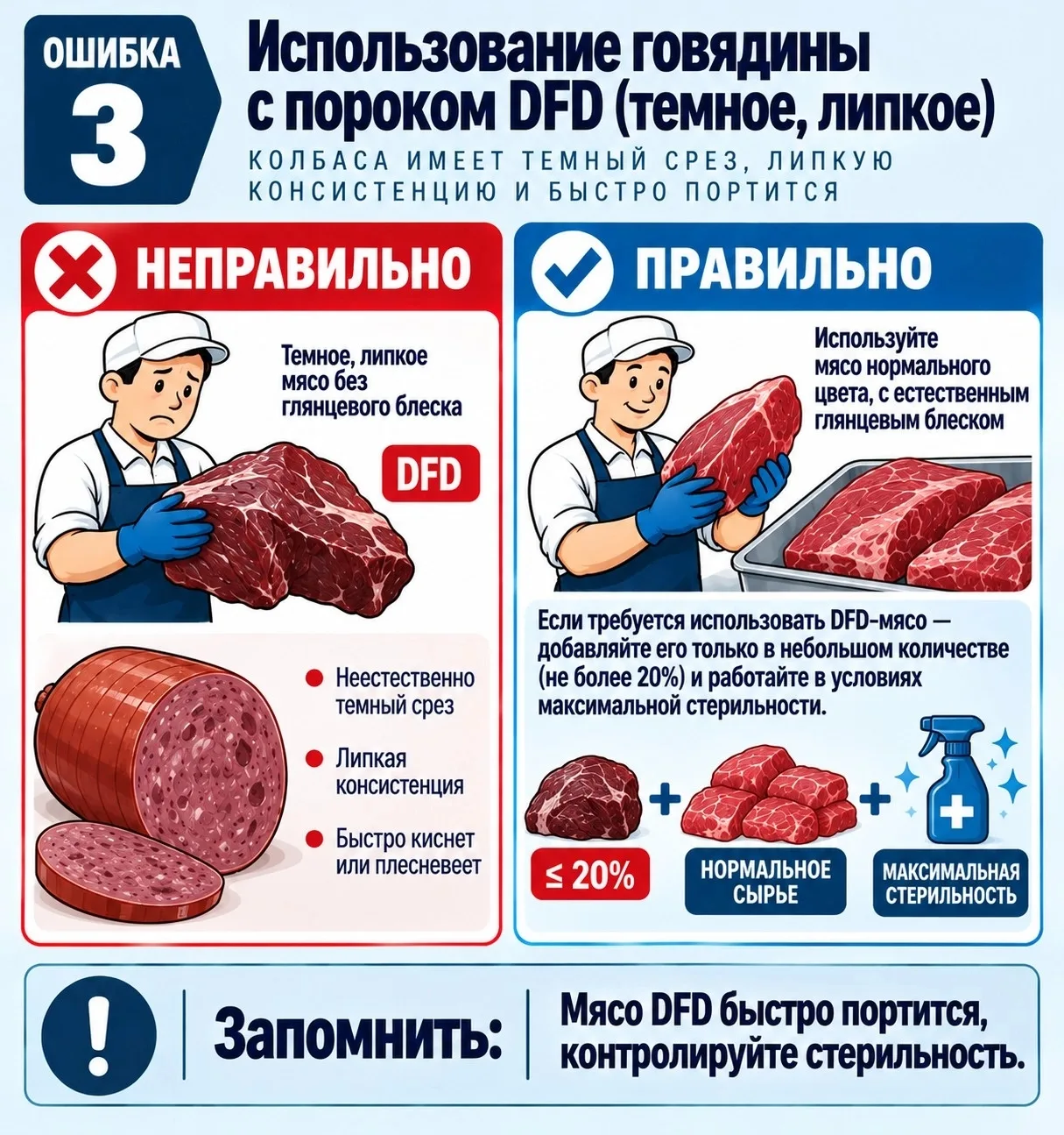 Ошибка 3. Что такое мясо DFD и почему это брак?🥩❌