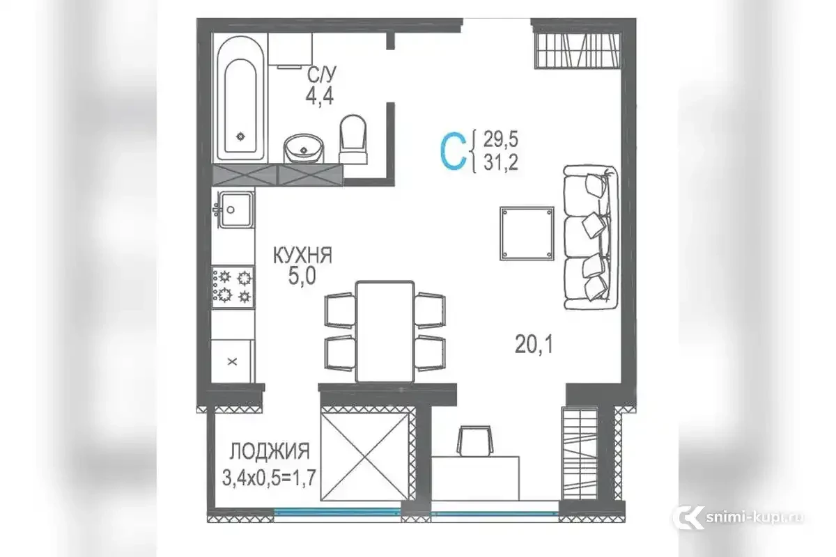 Квартира, 1-к, 32.90 м², 6 эт.