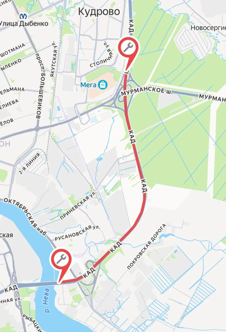 На внутреннем кольце КАД в Петербурге перекрыли две полосы с 24 июня