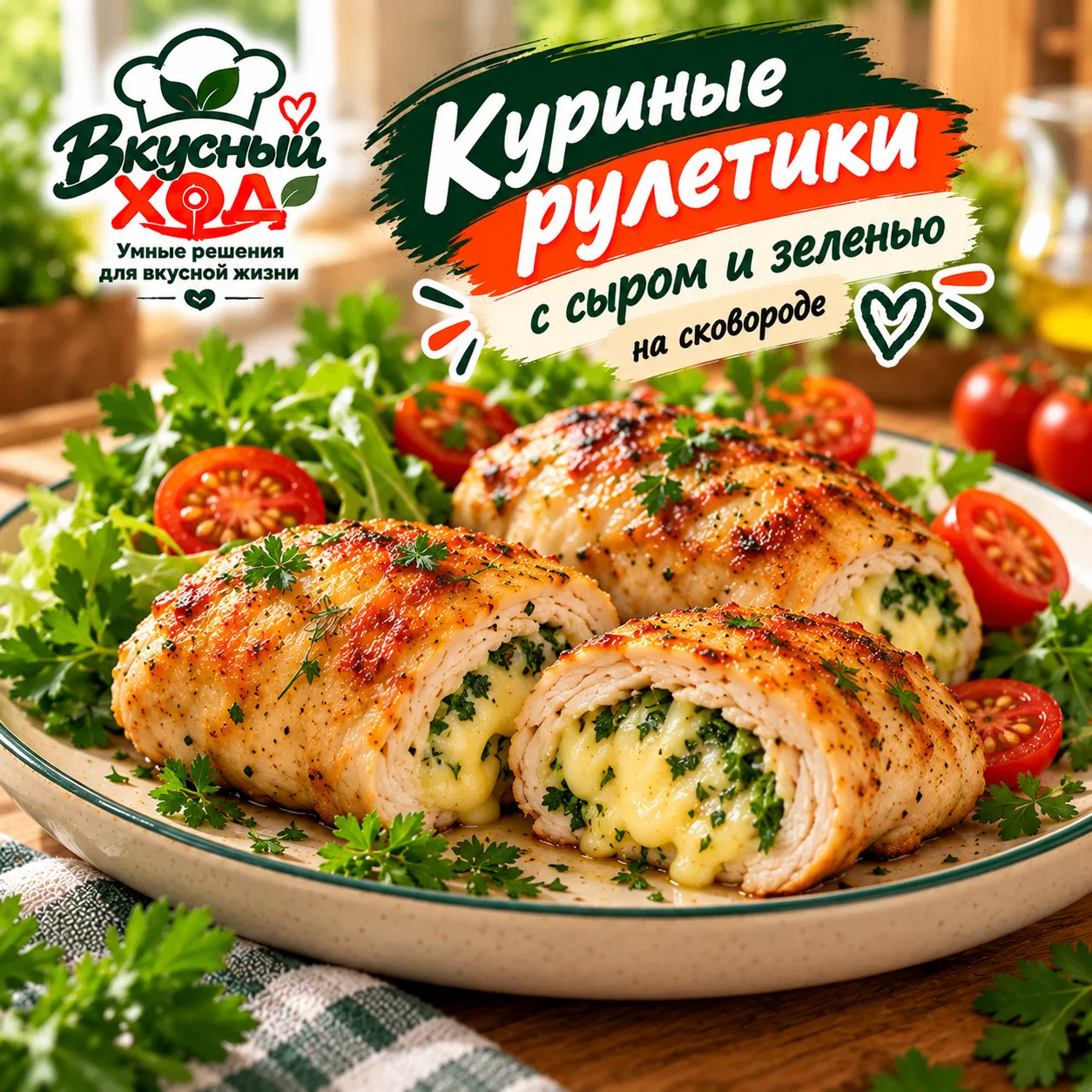 🍗 Куриные рулетики с сыром и зеленью на сковороде